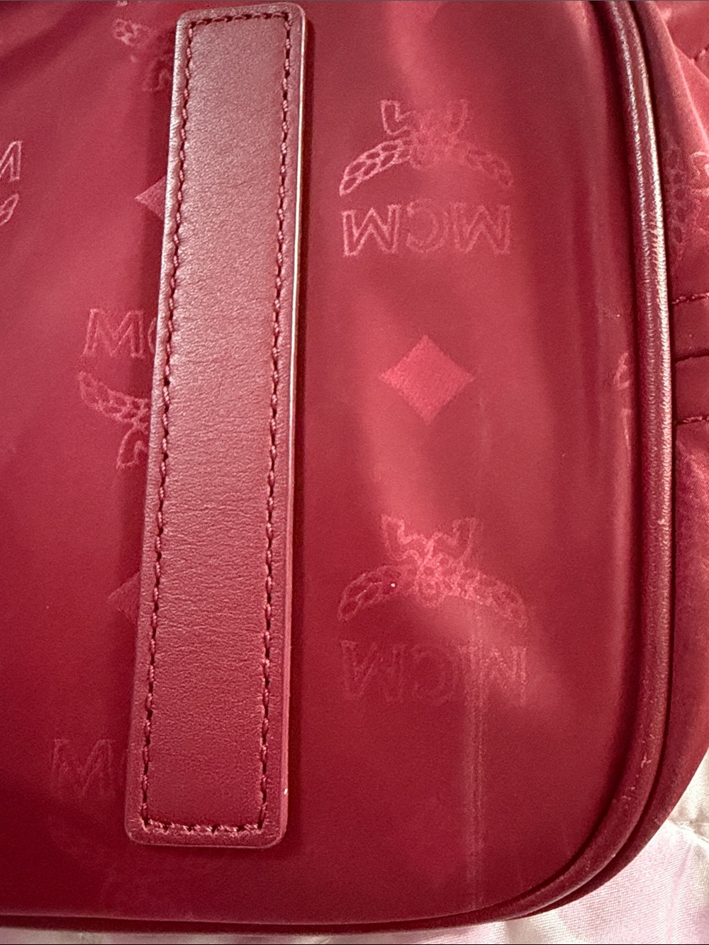 MCM Burgundy Logo-Print nylon Tote - Picture 6 of 10